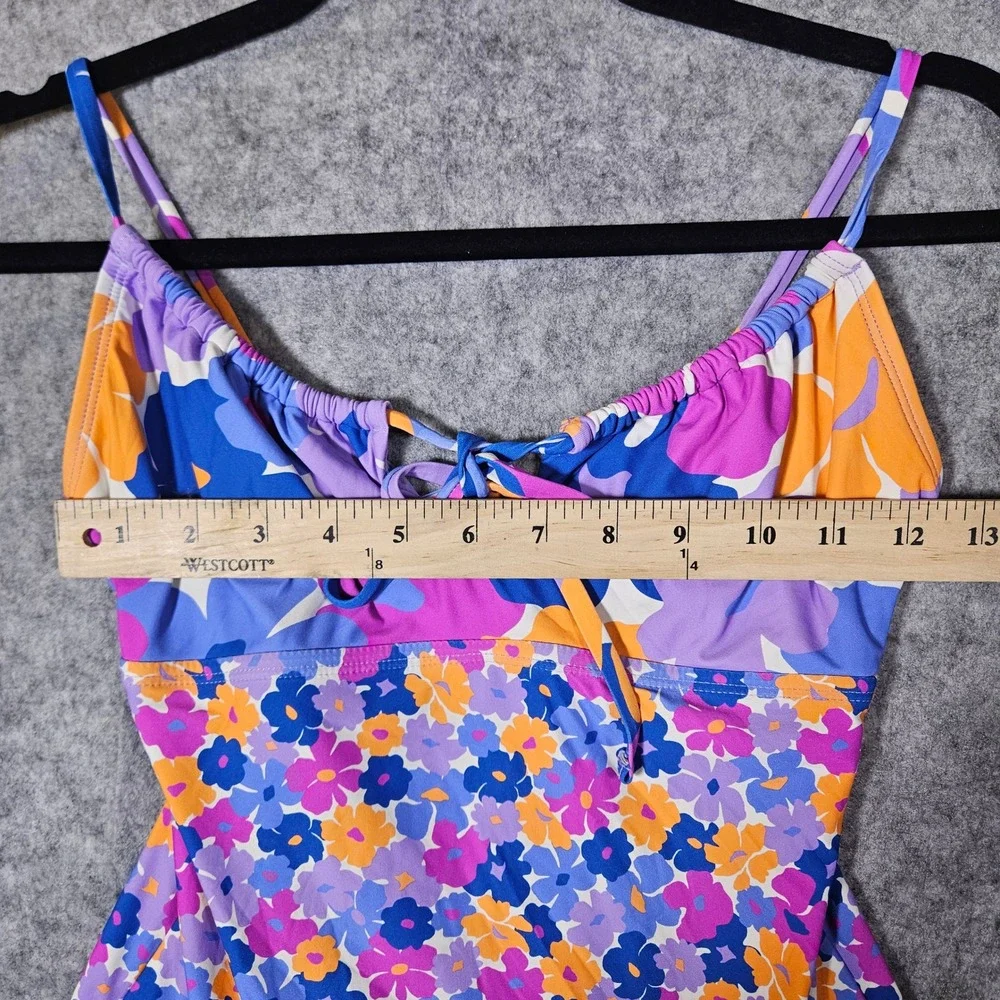 Roxy Girls Purple Floral One Piece Swimsuit Tie Front Ruched Beachwear Small